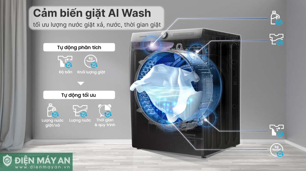 Máy Giặt Samsung AI Inverter 9kg WW90TP44DSB/SV